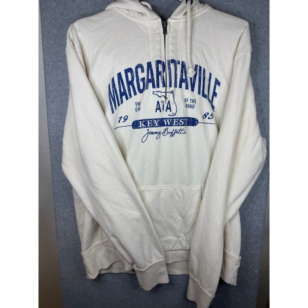 Margaritaville Key West Jimmy Buffett Florida Quarter Zip Hoodie Cream